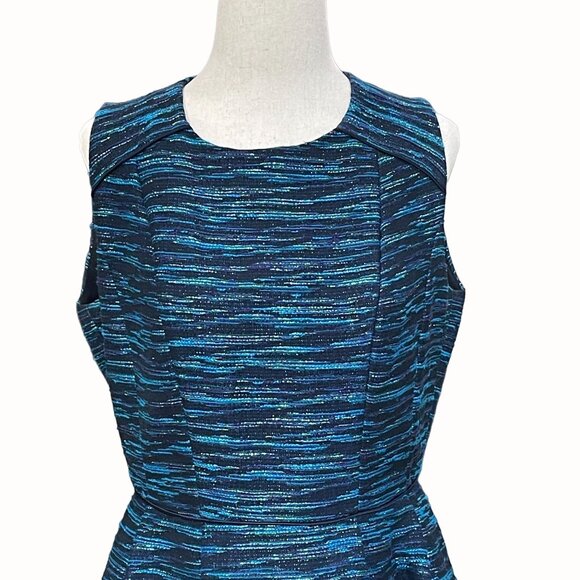 Shoshanna Monique Metallic Jacquard Tweed Teal Sleeveless Fit Flare Dress Sz 6 - Picture 5 of 10